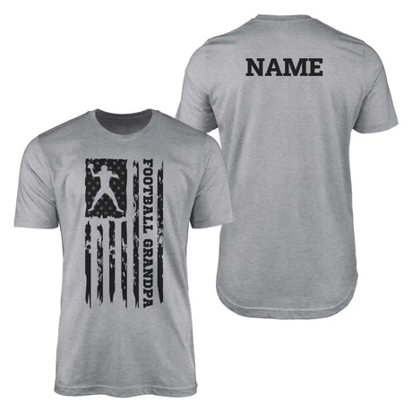football grandpa vertical flag with football player name on a mens t-shirt with a black graphic