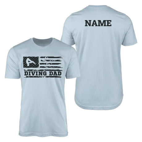 diving dad horizontal flag with diver name on a mens t-shirt with a black graphic