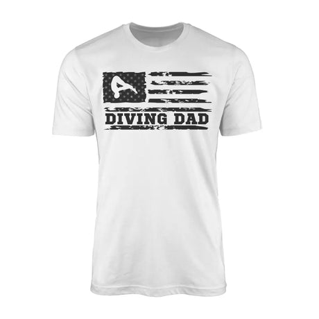 diving dad horizontal flag on a mens t-shirt with a black graphic