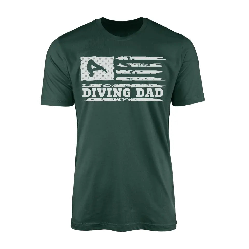 diving dad horizontal flag on a mens t-shirt with a white graphic