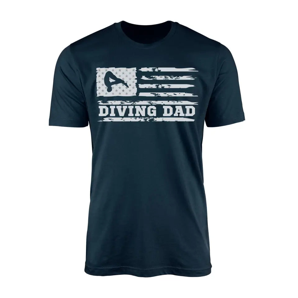 diving dad horizontal flag on a mens t-shirt with a white graphic