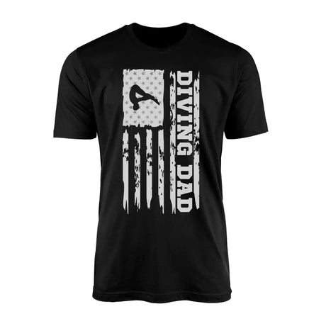 diving dad vertical flag on a mens t-shirt with a white graphic