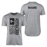 diving dad vertical flag with diver name on a mens t-shirt with a black graphic