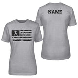 football grandma horizontal flag with football player name on a unisex t-shirt with a black graphic