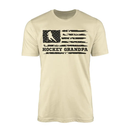 hockey grandpa horizontal flag on a mens t-shirt with a black graphic