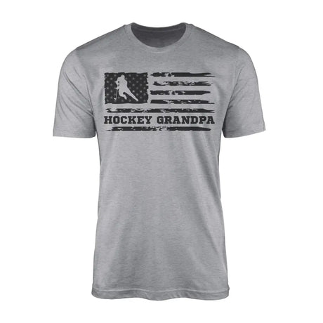 hockey grandpa horizontal flag on a mens t-shirt with a black graphic