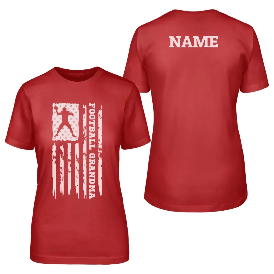 football grandma vertical flag with football player name on a unisex t-shirt with a white graphic