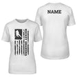 hockey grandma vertical flag with hockey player name on a unisex t-shirt with a black graphic