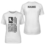 hockey grandma vertical flag with hockey player name on a unisex t-shirt with a black graphic