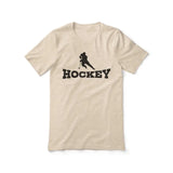 basic hockey with hockey player icon on a unisex t-shirt with a black graphic