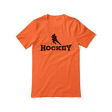 basic hockey with hockey player icon on a unisex t-shirt with a black graphic