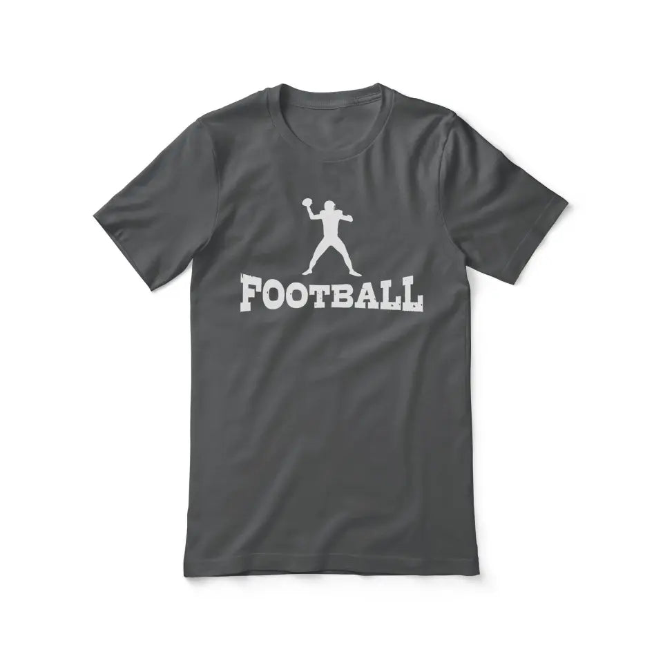 basic football with football player icon on a unisex t-shirt with a white graphic