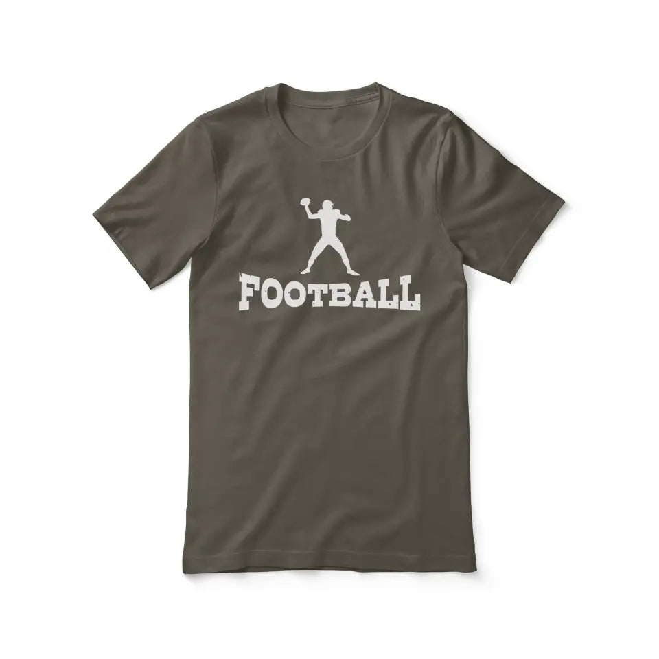 basic football with football player icon on a unisex t-shirt with a white graphic