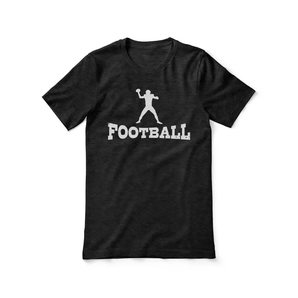 basic football with football player icon on a unisex t-shirt with a white graphic