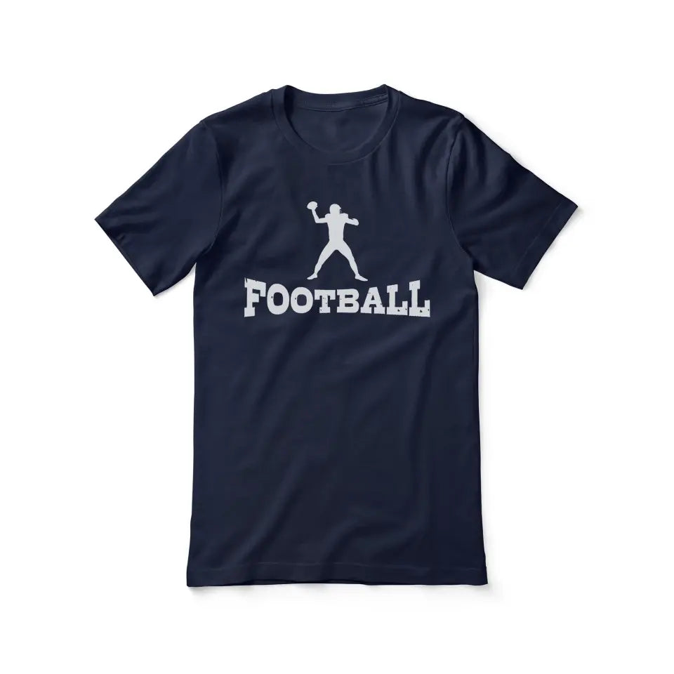 basic football with football player icon on a unisex t-shirt with a white graphic