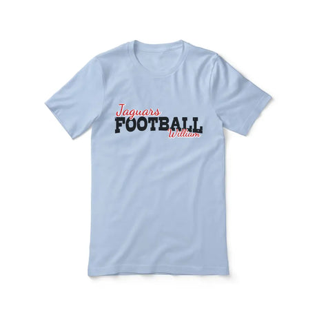 custom football mascot and football player name on a unisex t-shirt with a black graphic