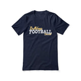 custom football mascot and football player name on a unisex t-shirt with a white graphic