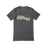 custom football mascot and football player name on a unisex t-shirt with a white graphic