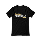 custom football mascot and football player name on a unisex t-shirt with a white graphic