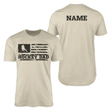 hockey dad horizontal flag with hockey player name on a mens t-shirt with a black graphic