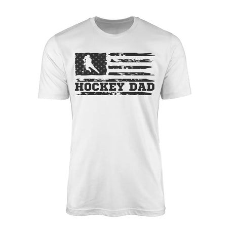 hockey dad horizontal flag on a mens t-shirt with a black graphic