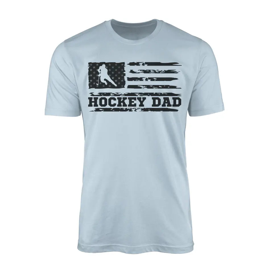 hockey dad horizontal flag on a mens t-shirt with a black graphic