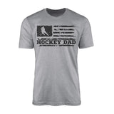 hockey dad horizontal flag on a mens t-shirt with a black graphic