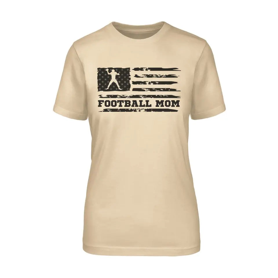 football mom horizontal flag on a unisex t-shirt with a black graphic