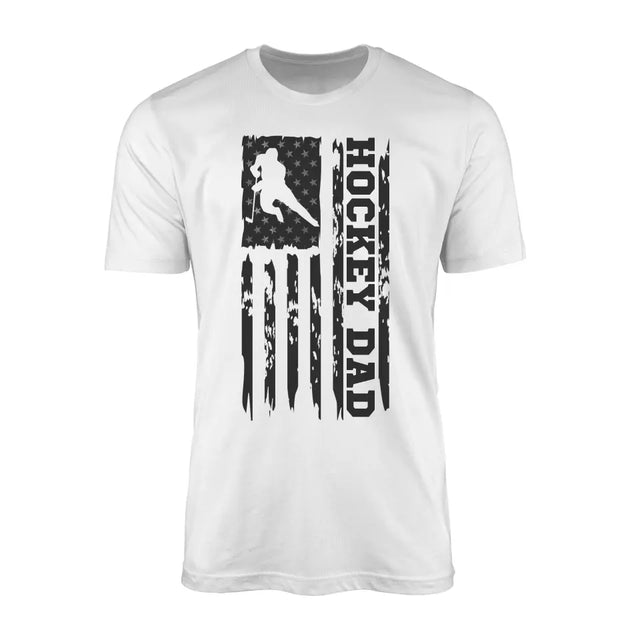 hockey dad vertical flag on a mens t-shirt with a black graphic