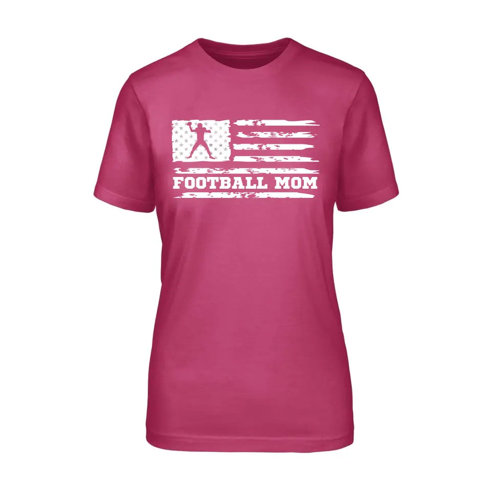 football mom horizontal flag on a unisex t-shirt with a white graphic