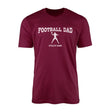 football dad with football player icon and football player name on a mens t-shirt with a white graphic