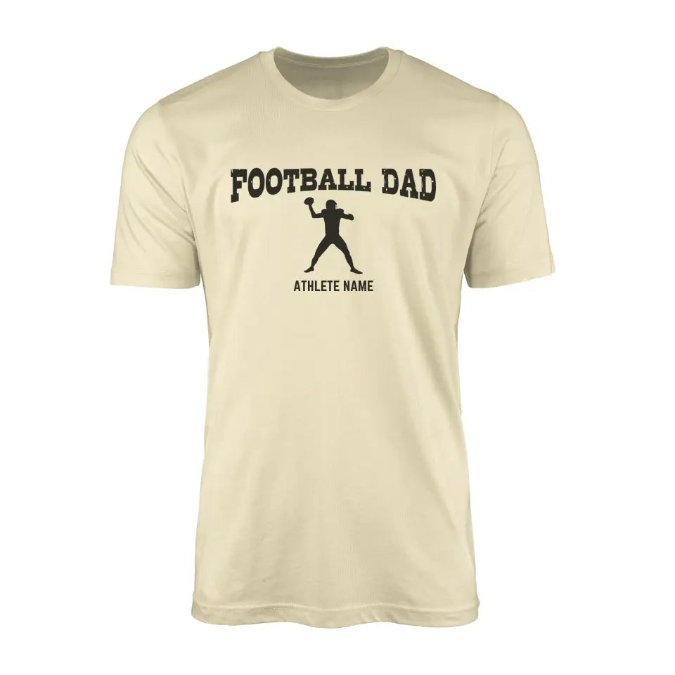 football dad with football player icon and football player name on a mens t-shirt with a black graphic