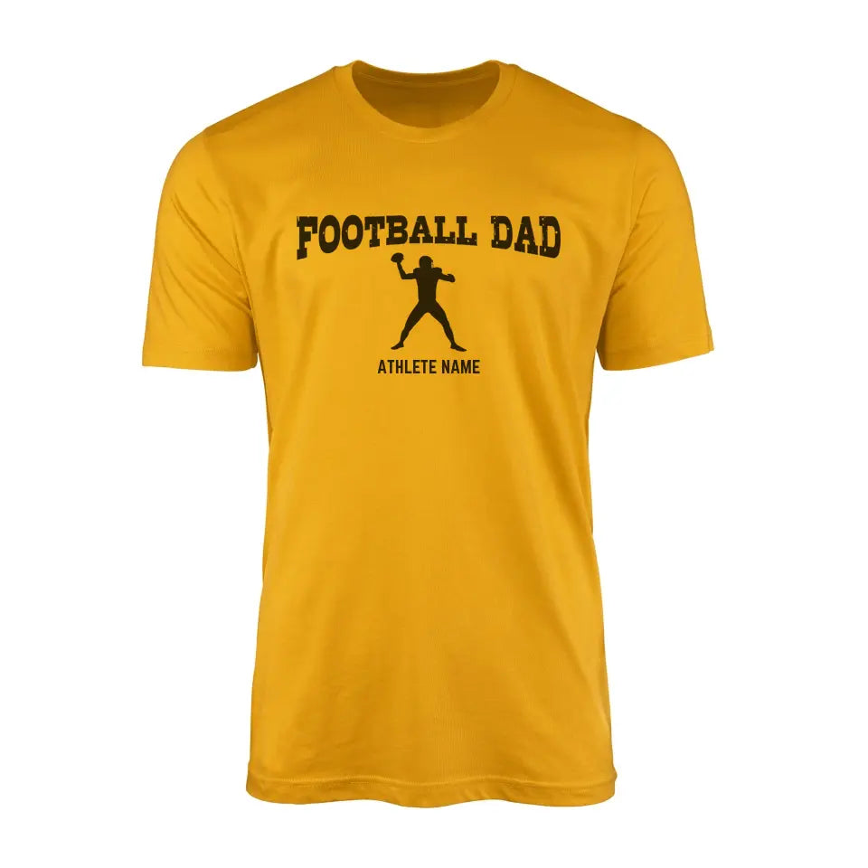 football dad with football player icon and football player name on a mens t-shirt with a black graphic