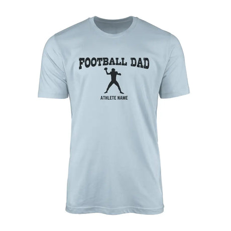 football dad with football player icon and football player name on a mens t-shirt with a black graphic