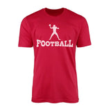 basic football with football player icon on a mens t-shirt with a white graphic