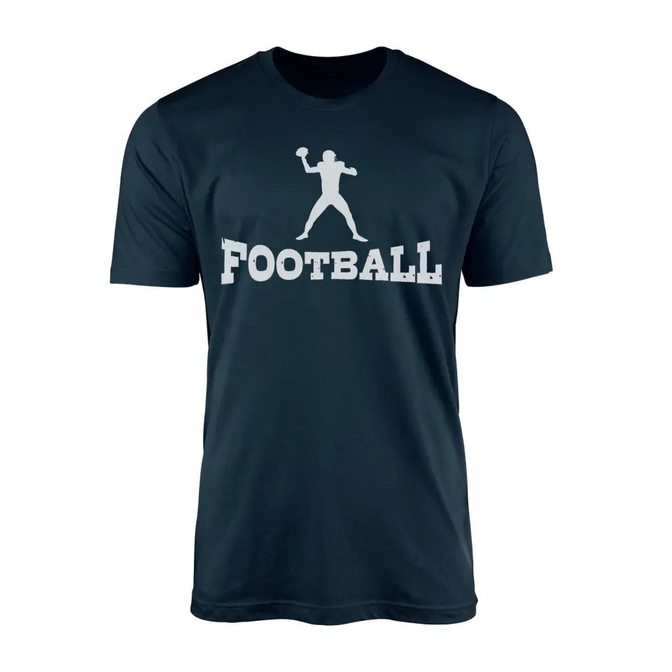 basic football with football player icon on a mens t-shirt with a white graphic