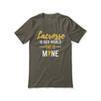 lacrosse is her world she is mine on a unisex t-shirt