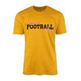 custom football mascot and football player name on a mens t-shirt with a black graphic