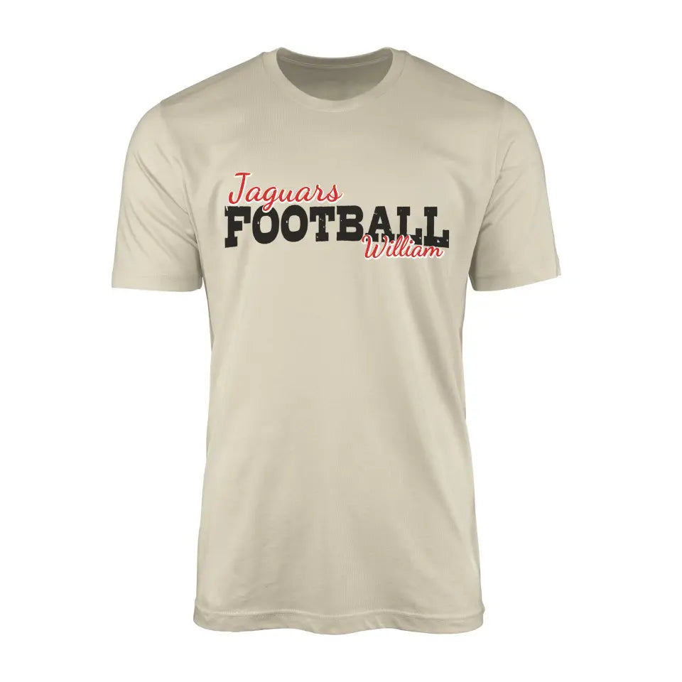 custom football mascot and football player name on a mens t-shirt with a black graphic