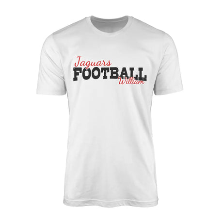 custom football mascot and football player name on a mens t-shirt with a black graphic