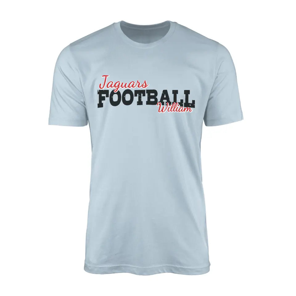 custom football mascot and football player name on a mens t-shirt with a black graphic