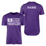 football dad horizontal flag with football player name on a mens t-shirt with a white graphic