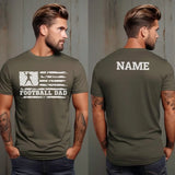 football dad horizontal flag with football player name on a mens t-shirt with a white graphic