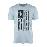 lacrosse grandpa vertical flag on a mens t-shirt with a black graphic