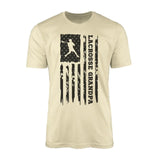 lacrosse grandpa vertical flag on a mens t-shirt with a black graphic