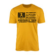 football dad horizontal flag on a mens t-shirt with a black graphic