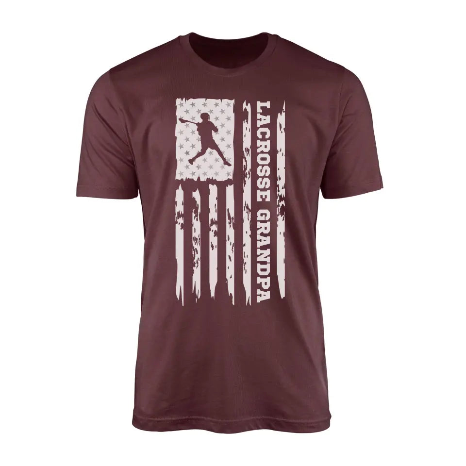 lacrosse grandpa vertical flag on a mens t-shirt with a white graphic