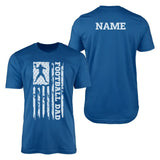football dad vertical flag with football player name on a mens t-shirt with a white graphic