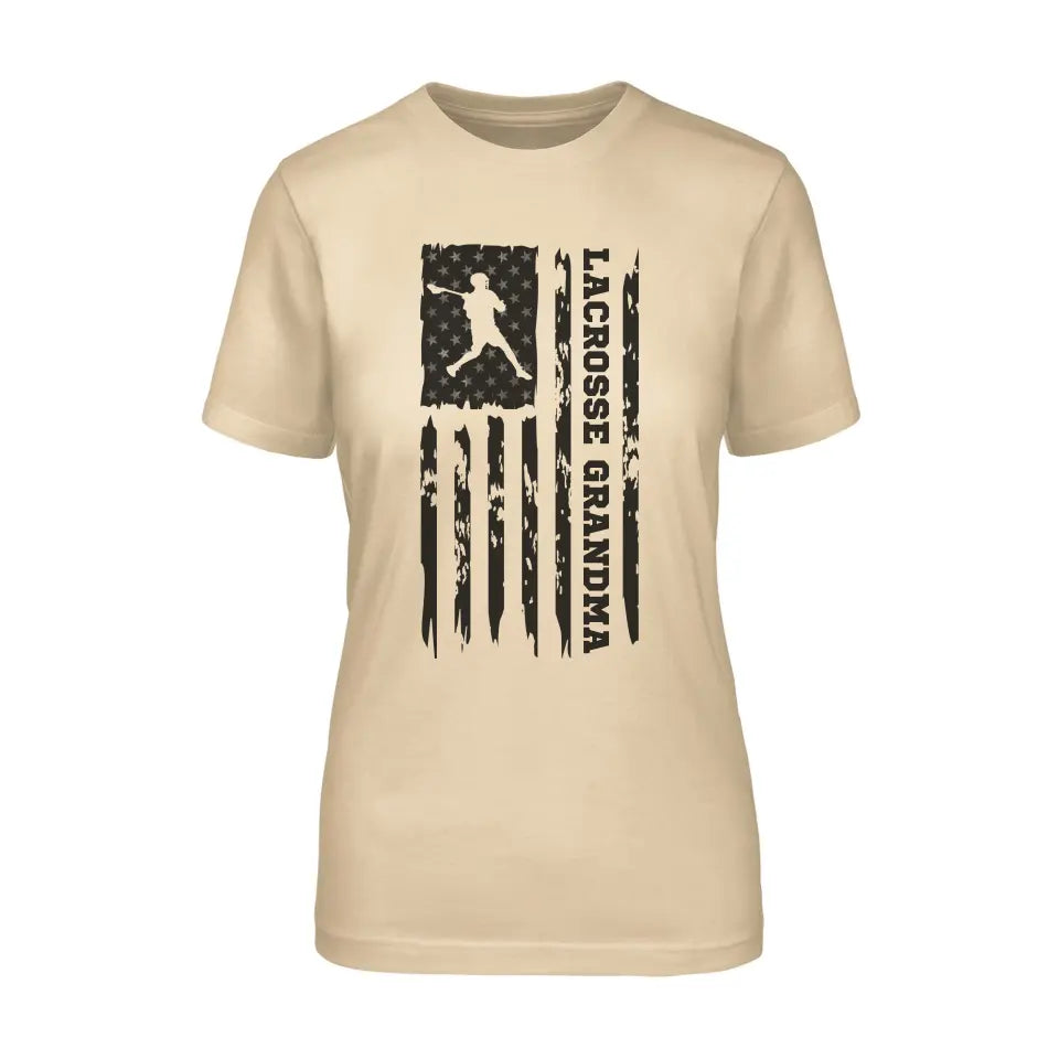 lacrosse grandma vertical flag on a unisex t-shirt with a black graphic