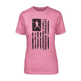 lacrosse grandma vertical flag on a unisex t-shirt with a black graphic